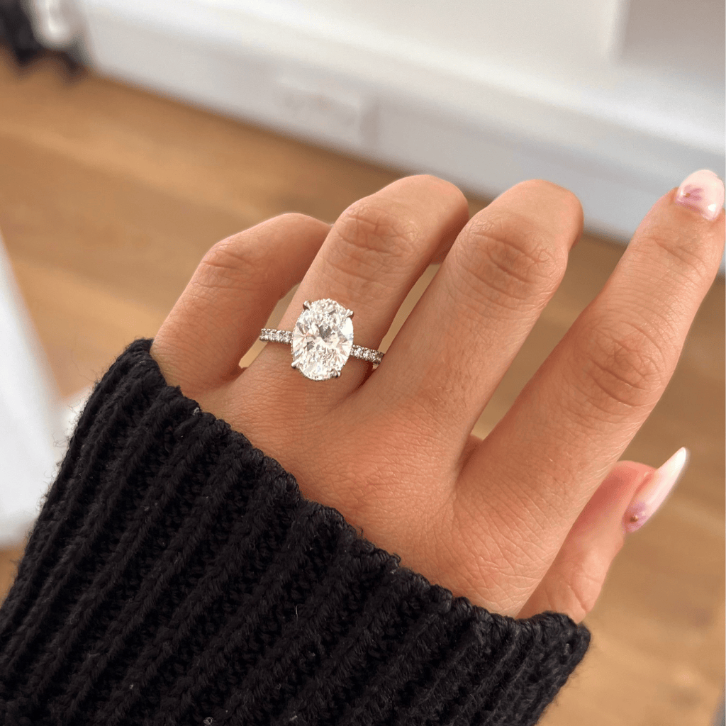 Marquise Shaped Three Stone Lab Grown Diamond Engagement Ring